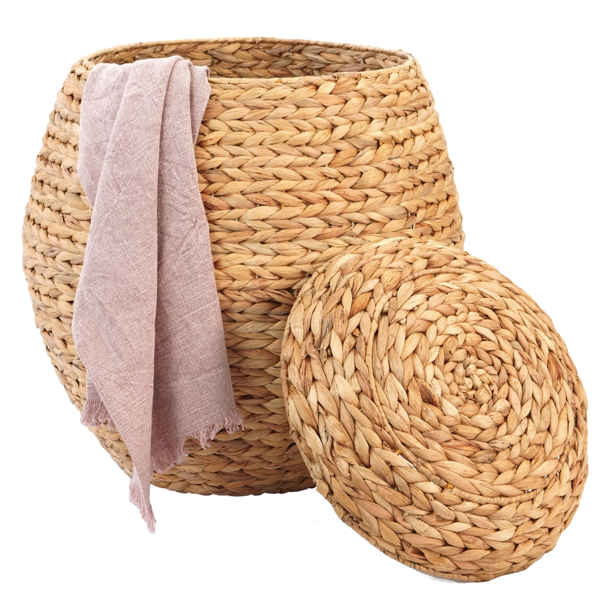 Household Essentials Large Round Water Hyacinth Wicker Storage Basket with Lid - Natural