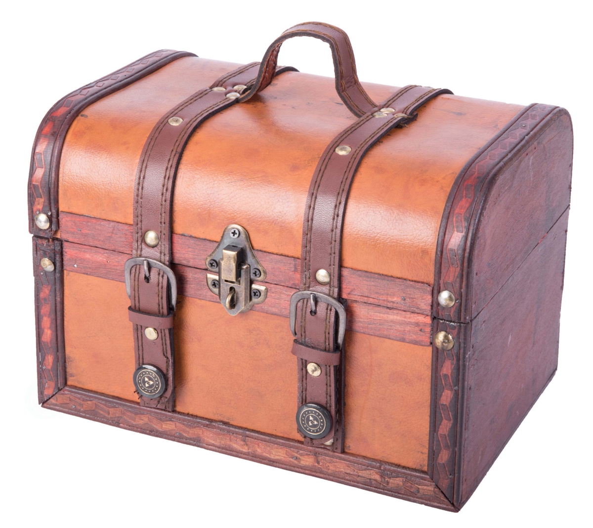 Decorative Wood Leather Treasure Box - Large Trunk