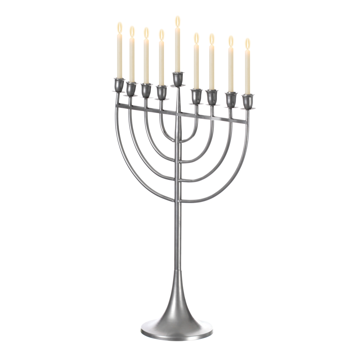 Modern Solid Metal Judaica Hanukkah Menorah 9 Branched Candelabra,  Aluminum Finish Medium