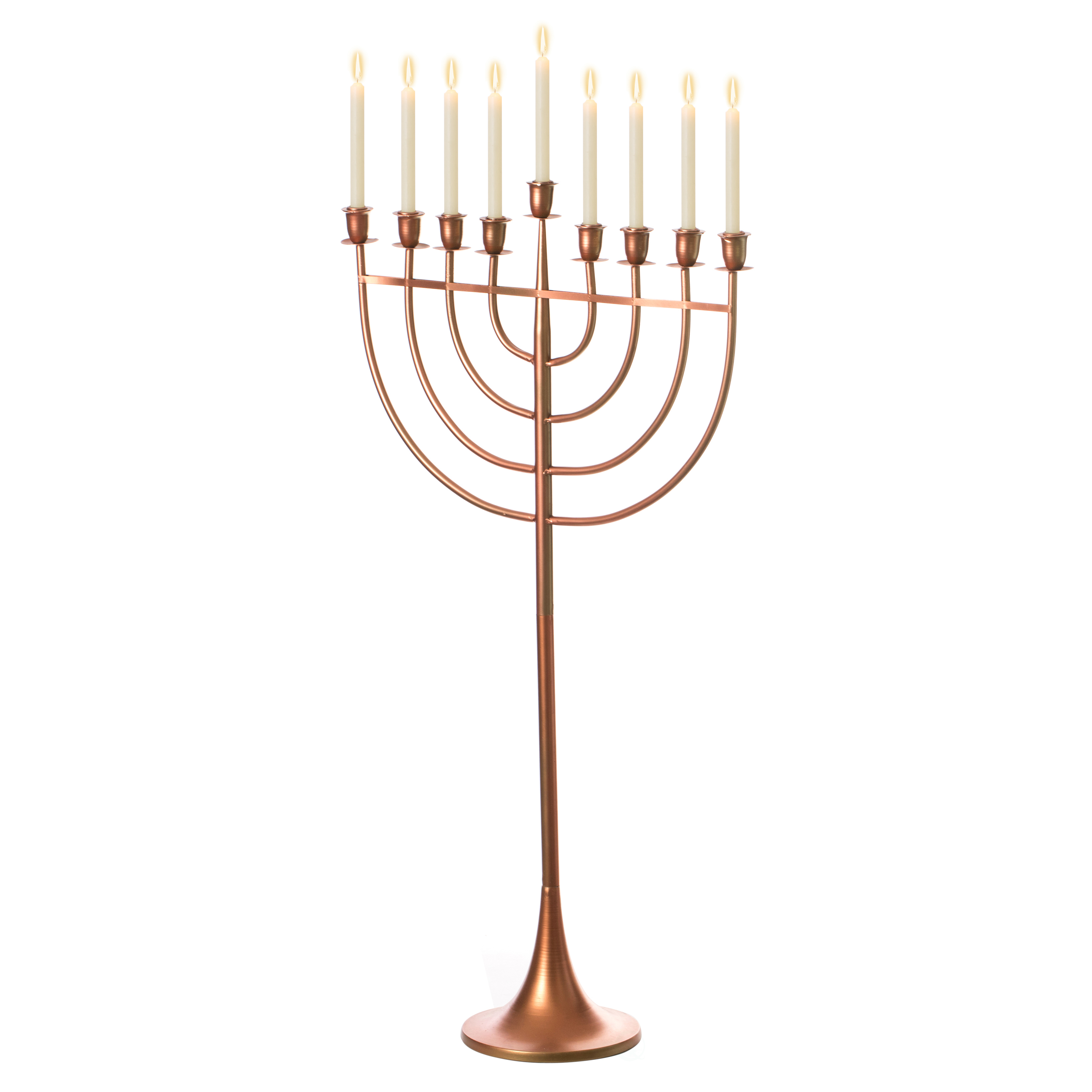 Modern Solid Metal Judaica Hanukkah Menorah 9 Branched Candelabra, Copper Finish Large