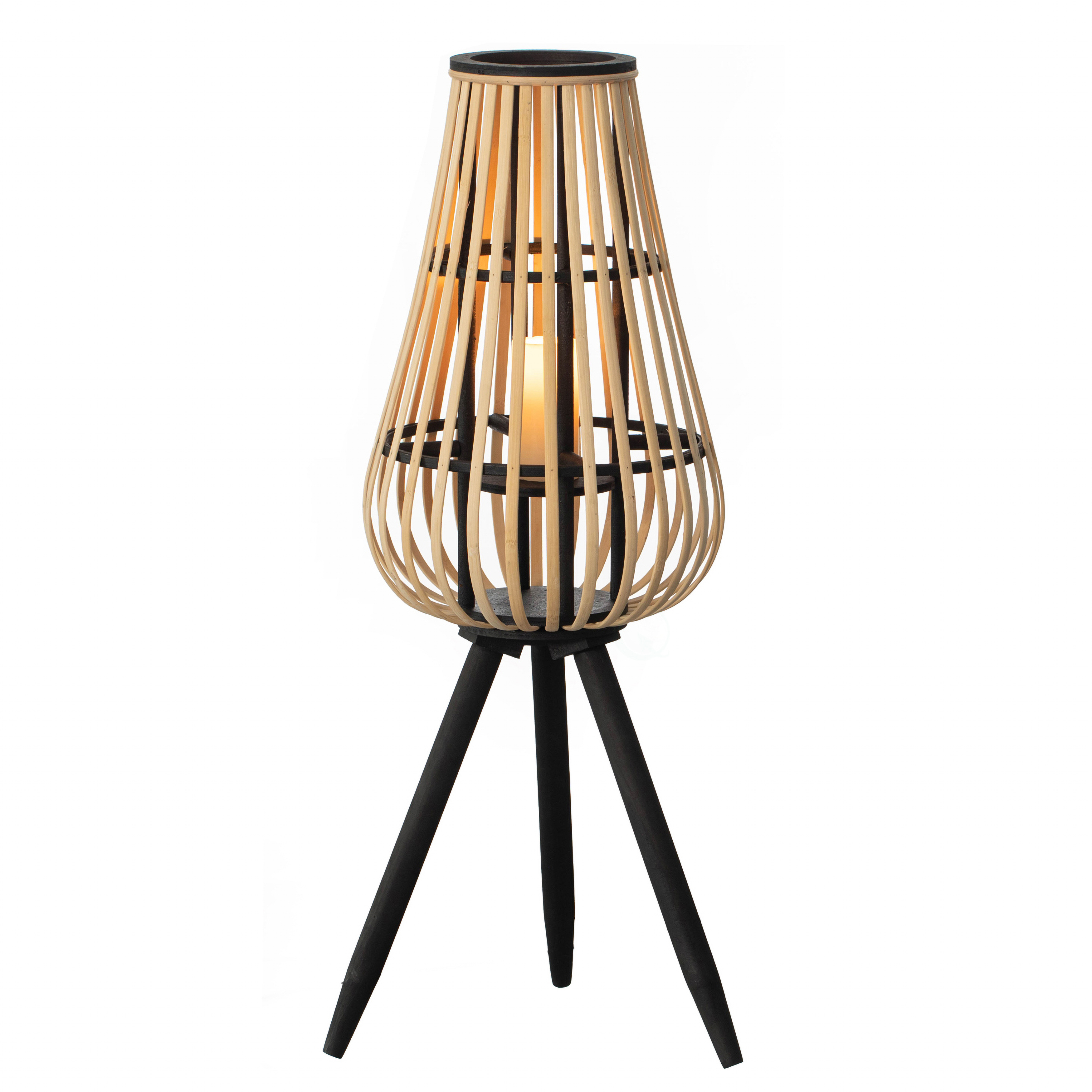 QI004165 Bamboo Lantern-Style Floor Lamp with Tripod Stand & Glass Insert  Farmhouse & Modern Boho Standing Light, 29 in.