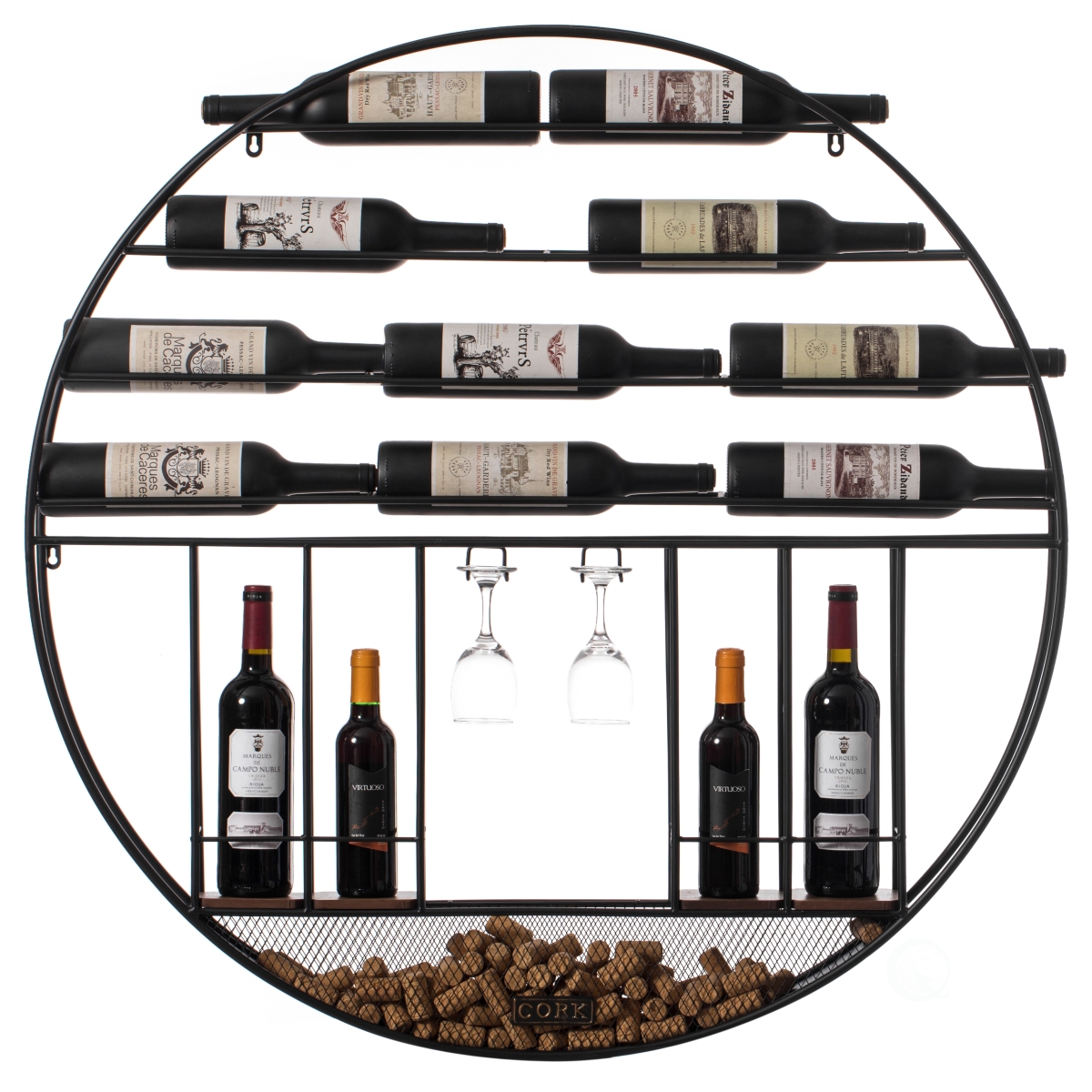Picture of Vintiquewise QI004276 Vintage Decorative Modern Black Metal Round Wall Mounted Wine Display Rack