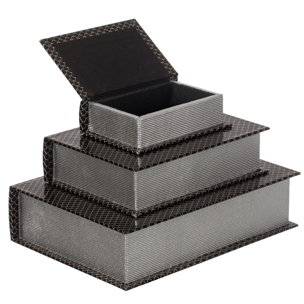 Vintage Velvet Storage Book Box Set - Black - Set of 3 - Decorative Accent