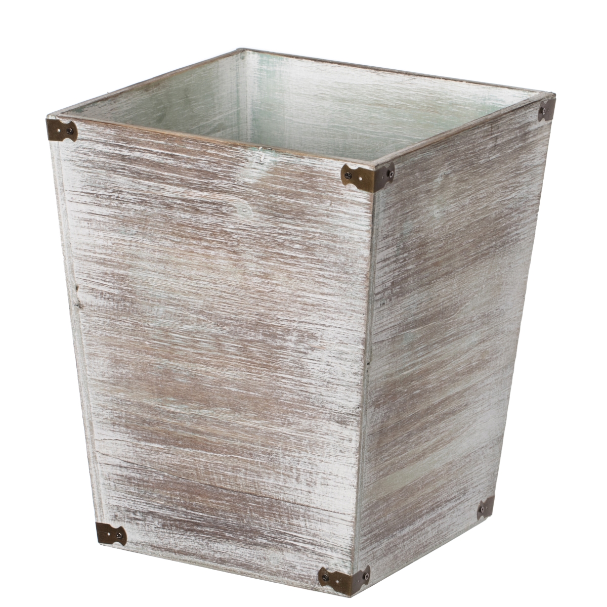 Picture of Vintiquewise QI004221 Home Decorative Dark Grey Rustic Wood Trash Can, Square Wastebasket Bin with Decorative Metal Brackets