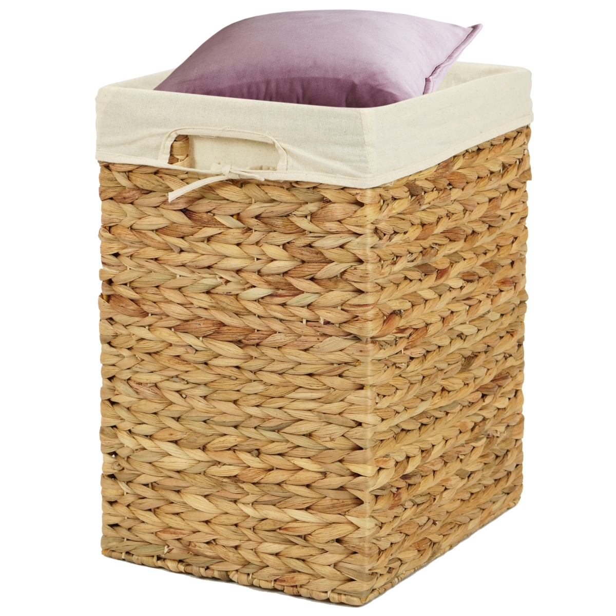 QI004242.M Handmade Rectangular Water Hyacinth Wicker Laundry Hamper with Lid Natural, Medium