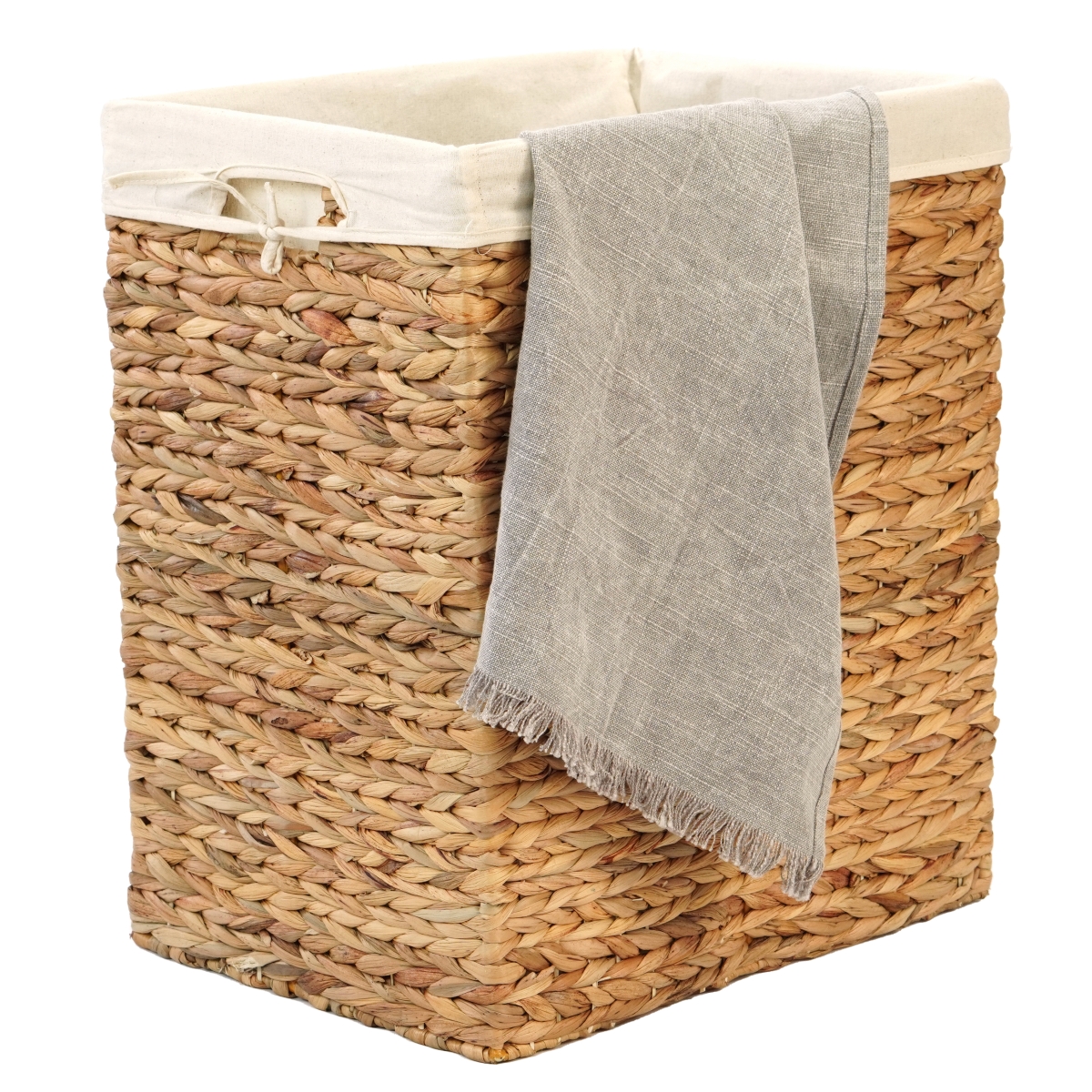 Handmade Rectangular Water Hyacinth Wicker Laundry Hamper - Natural - Large