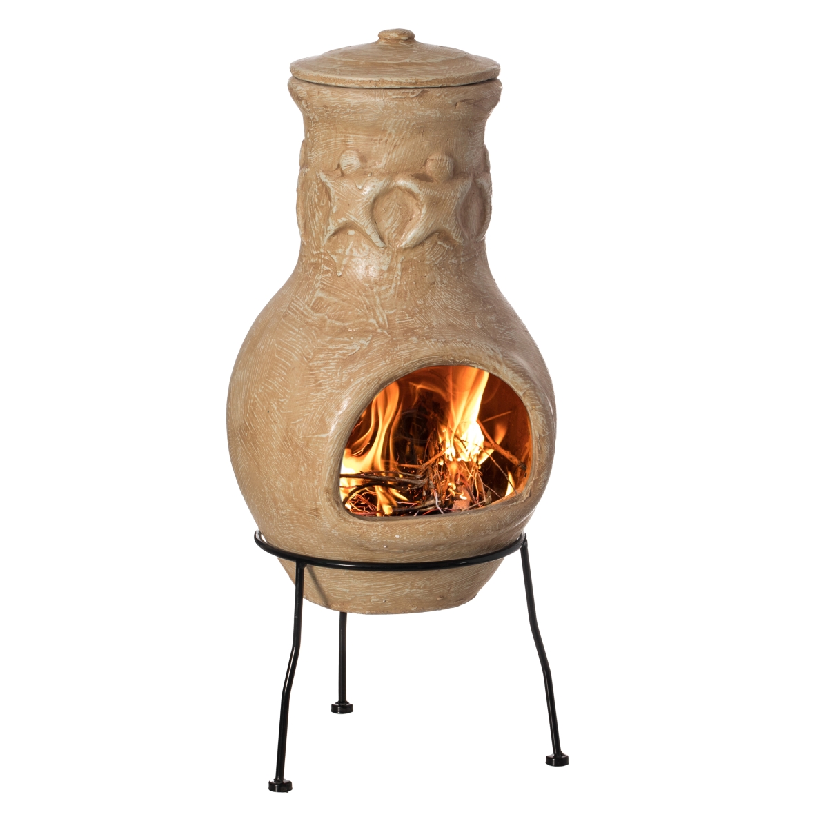 Beige Clay Chimenea Maya Design Fire Pit - Brown - 19in. D x 11in. W x 26in. H
