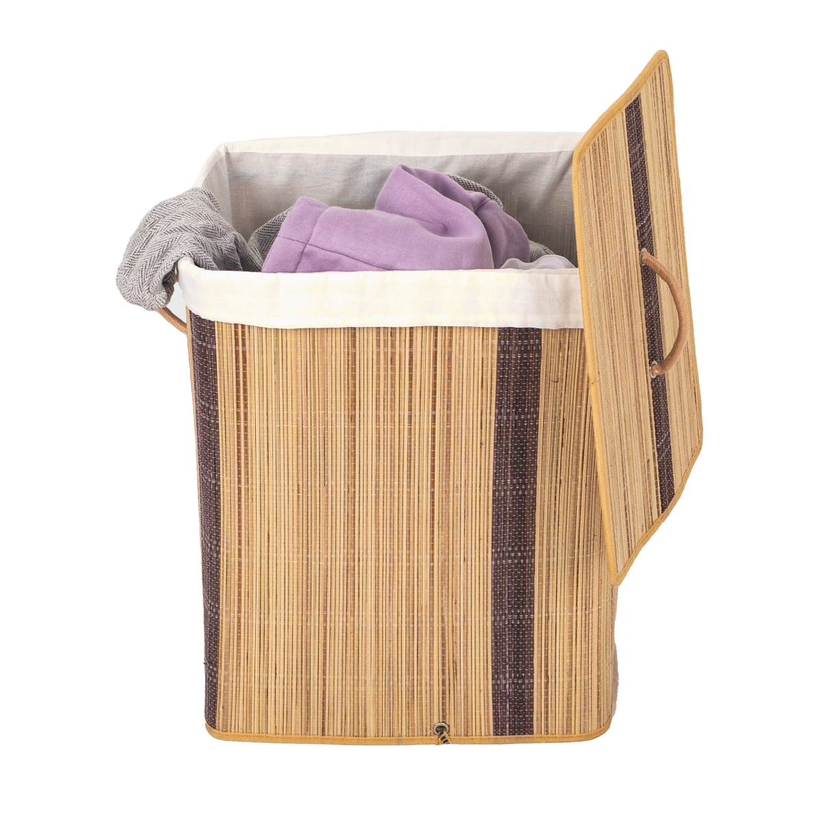 Rectangle Foldable Coconut Sticks Laundry Hamper with Lid and Handles for Easy Carrying