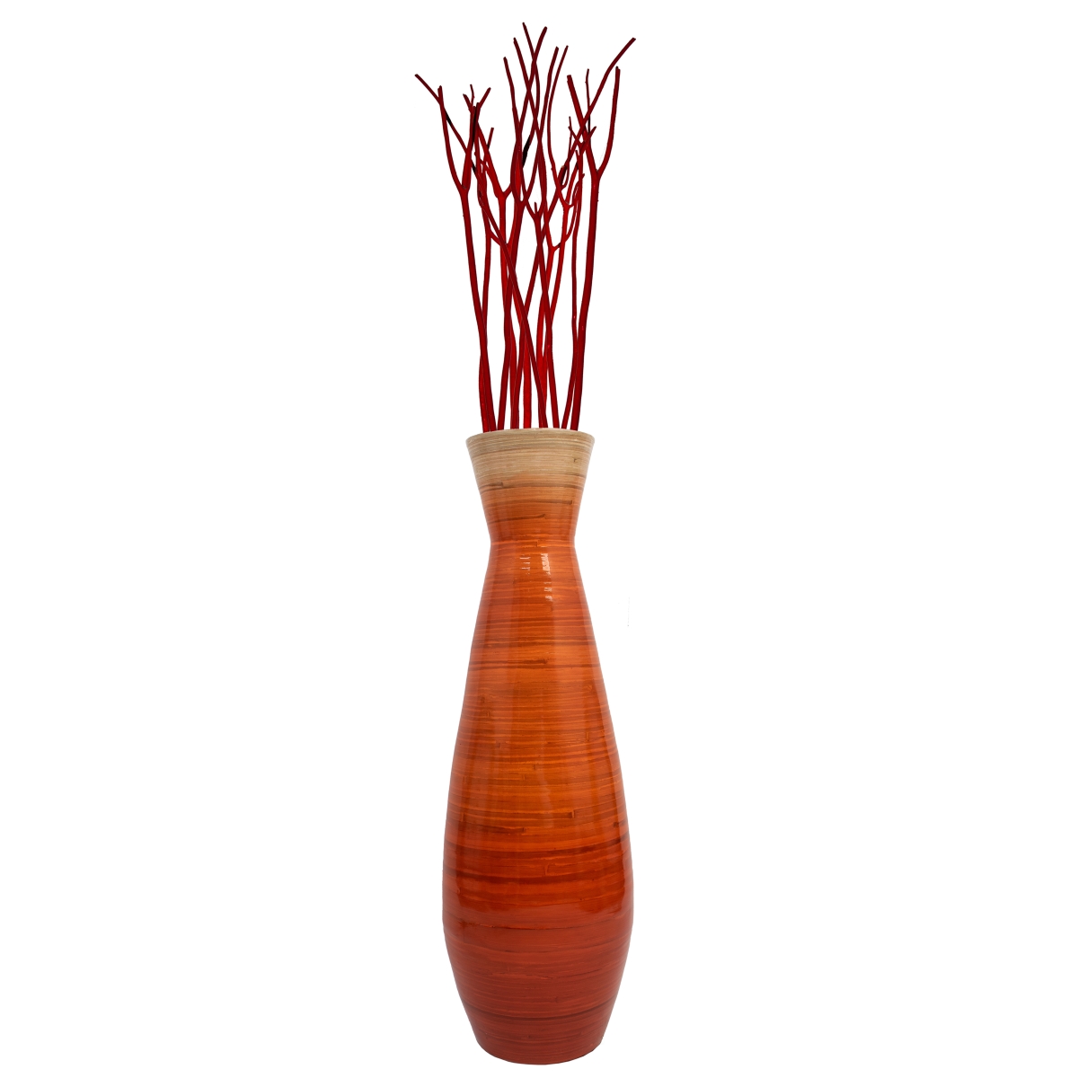 Picture of Uniquewise QI003242.L.OR Uniquewise 31.5' Classic Bamboo Floor Vase Handmade, For Dining, Living Room, Entryway, Fill Up With Dried Branches Or Flowers, Glossy Orange,