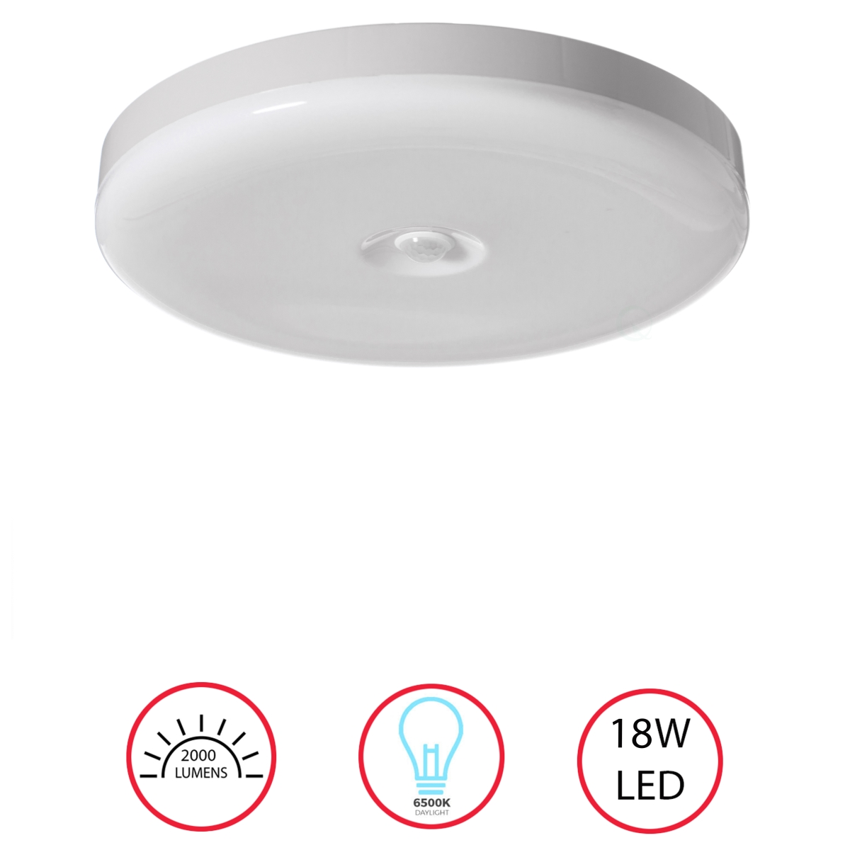 12 Inch Round Motion Sensor LED Ceiling Light - White - 6500K Daylight 1800lm 18W