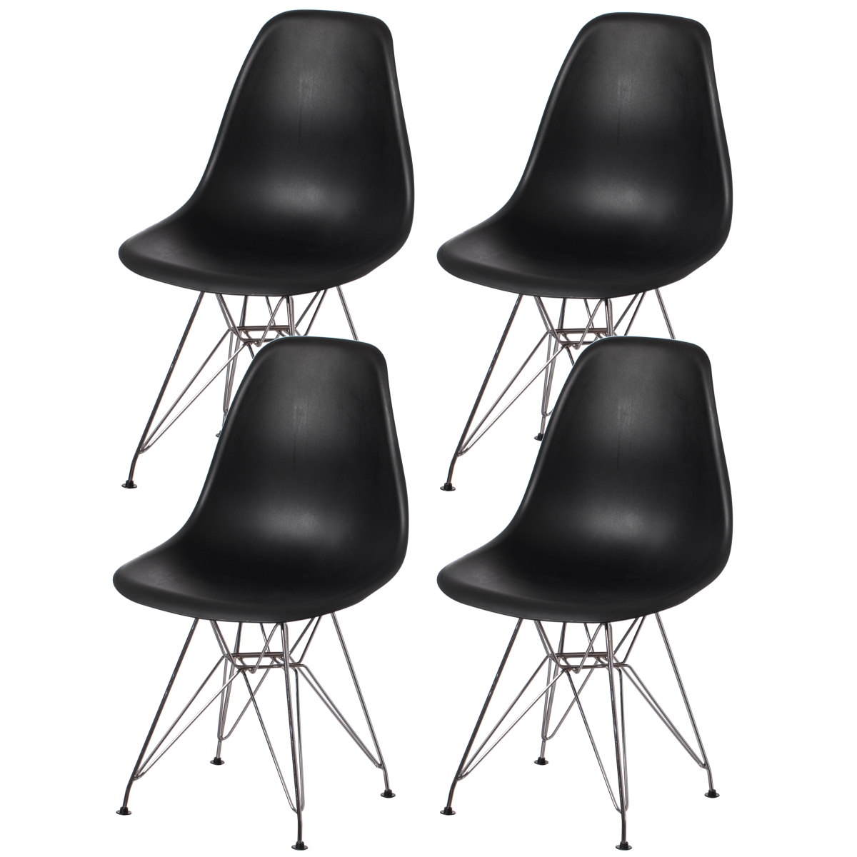 Mid-Century Modern Style Plastic DSW Shell Dining Chair with Metal Legs, Black Set of 4 -  KD Americana, KD4366402