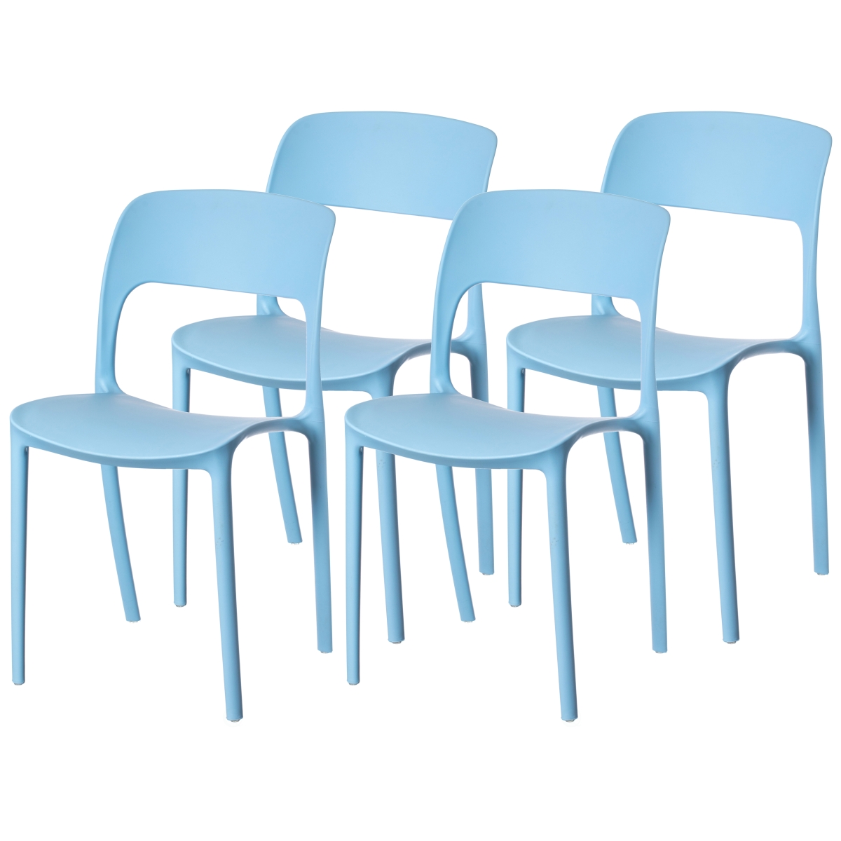 QI004227.BL.4 Modern Plastic Outdoor Dining Chair with Open Curved Back, Blue Set of 4