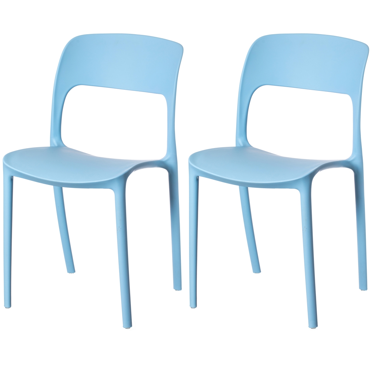QI004227.BL.2 Modern Plastic Outdoor Dining Chair with Open Curved Back, Blue Set of 2