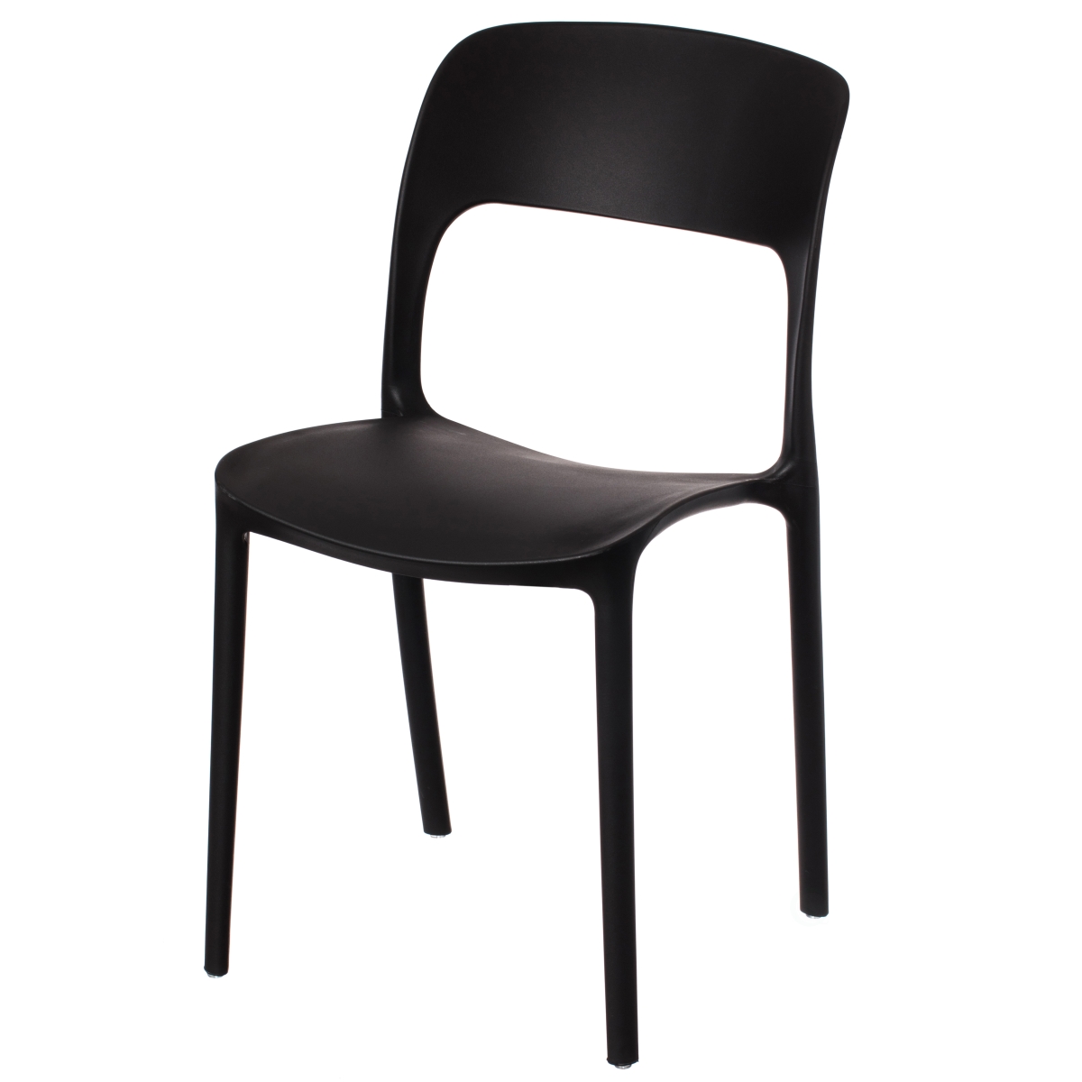 Modern Plastic Outdoor Dining Chair with Open Curved Back, Black