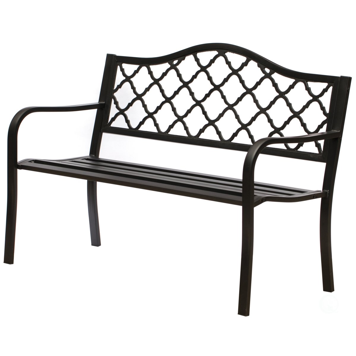 QI004259 Garden Outdoor Black Patio Steel Park Bench Lawn Decor with Cast Iron Back -  Gardenised