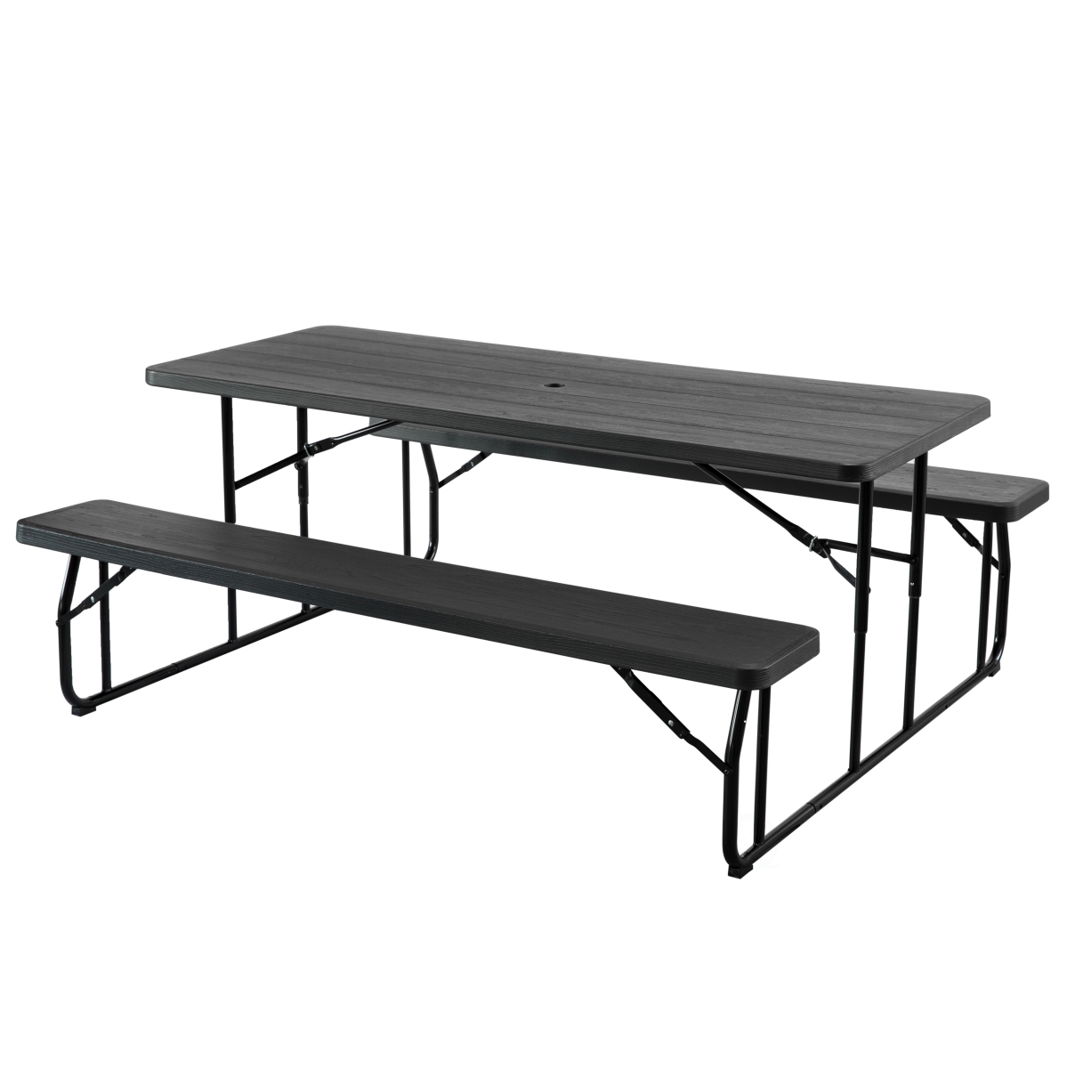 Outdoor Foldable Woodgrain Picnic Table Set - Black - 6 Ft.