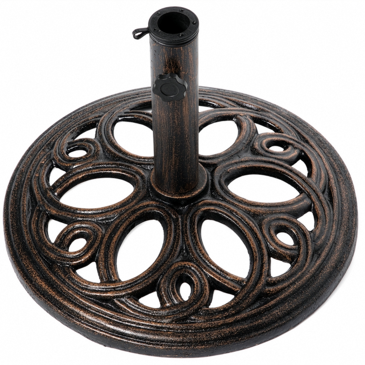 QI003818 Antique Heavy-Duty Cast Iron Patio Umbrella Base with Pole Holder, 49 lbs