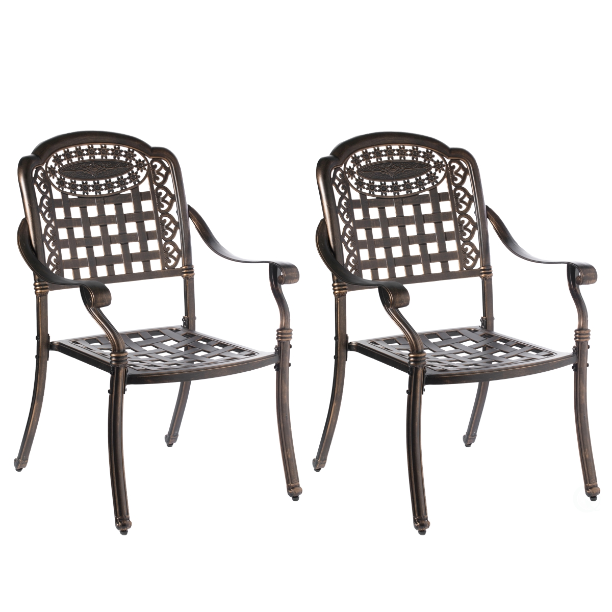 Indoor and Outdoor Bronze Dinning Set 2 Chairs Cast Aluminum.