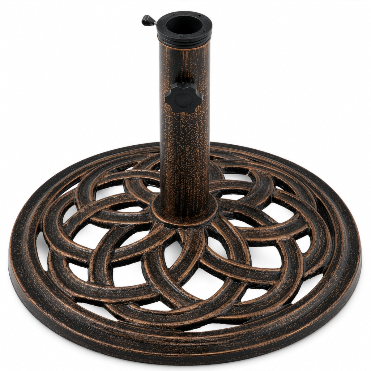 QI003815 Round Heavy-Duty Cast Iron Patio Umbrella Base with Pole Holder, 20 Lbs