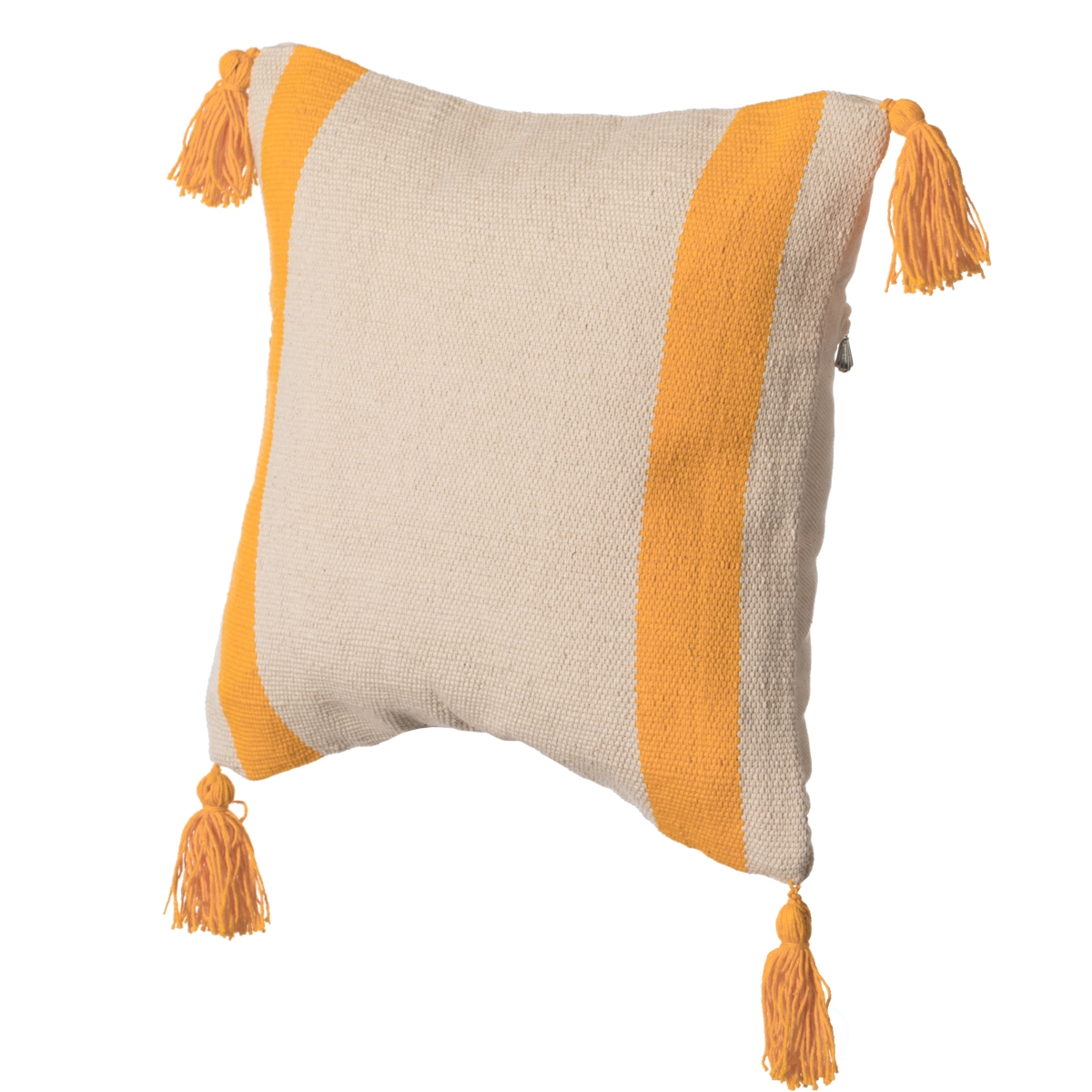 16' Handwoven Cotton Throw Pillow Cover with Side Stripes, Yellow