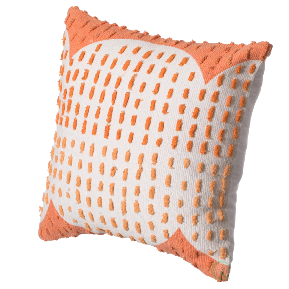16' Handwoven Cotton Throw Pillow Cover with Ribbed Line Dots and Wave Border with Filler, Coral