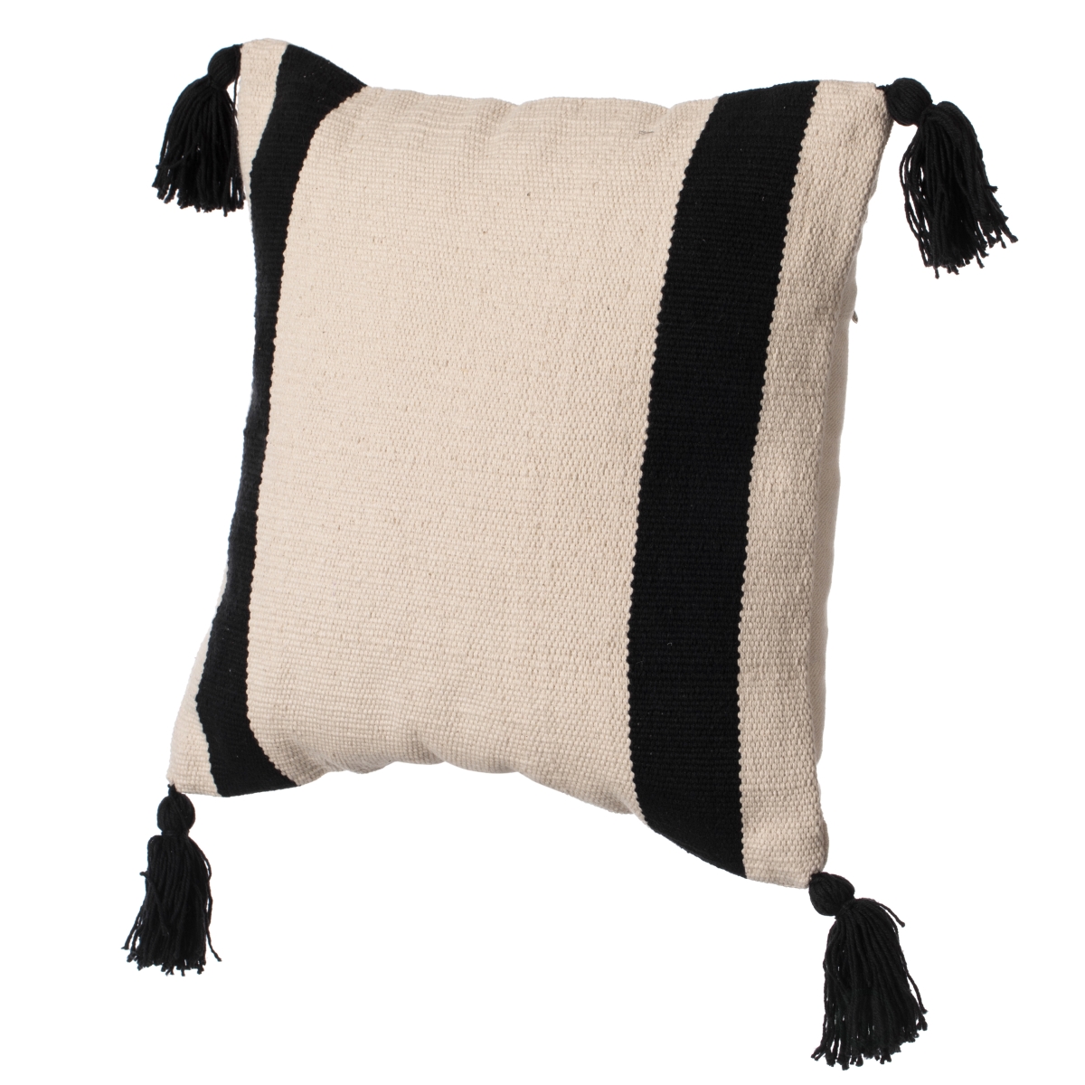 16' Handwoven Cotton Throw Pillow Cover with Side Stripes, Black
