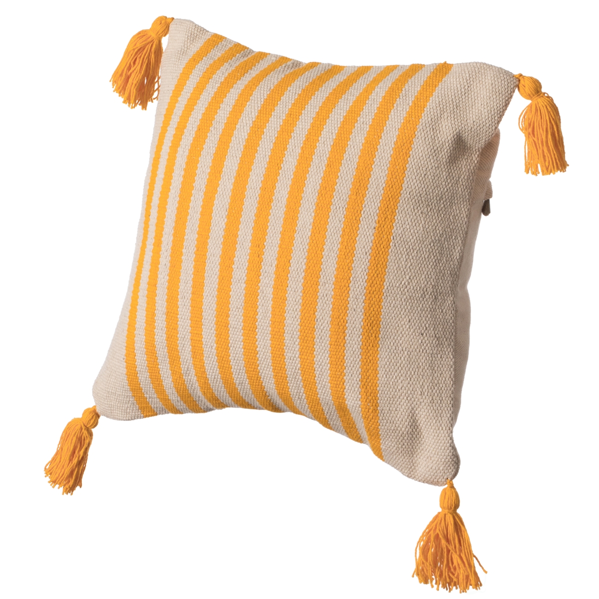 16' Handwoven Cotton Throw Pillow Cover with Striped Lines, Yellow