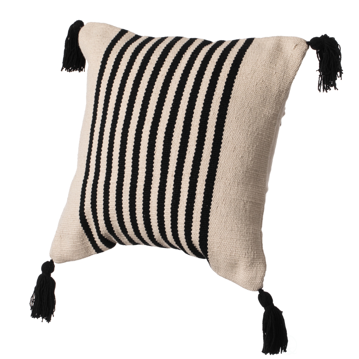 16' Handwoven Cotton Throw Pillow Cover with Striped Lines, Black