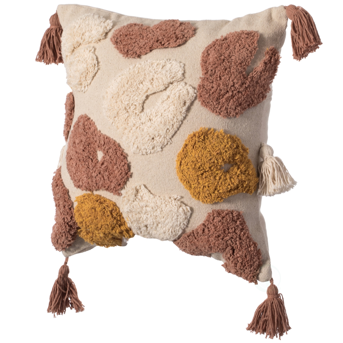16' Handwoven Cotton Throw Pillow Cover with Tufted Broken Circle Pattern and Side Tassels with Filler, Multicolor