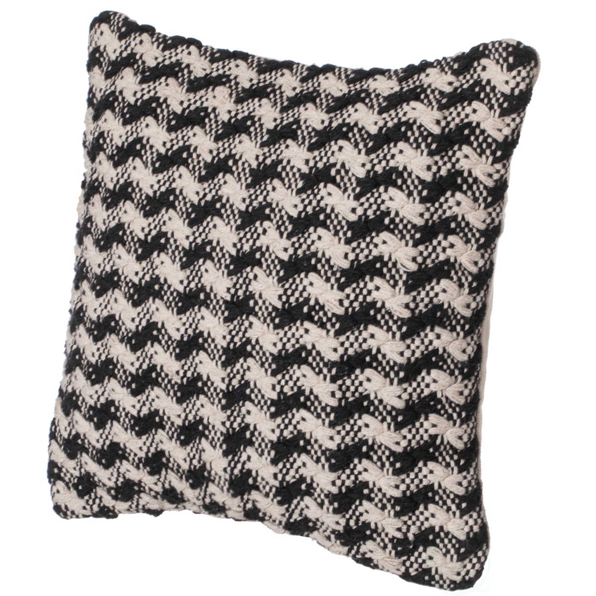 16' Handwoven Cotton Throw Pillow Cover with Small Black & White Chevron Pattern, Black & White