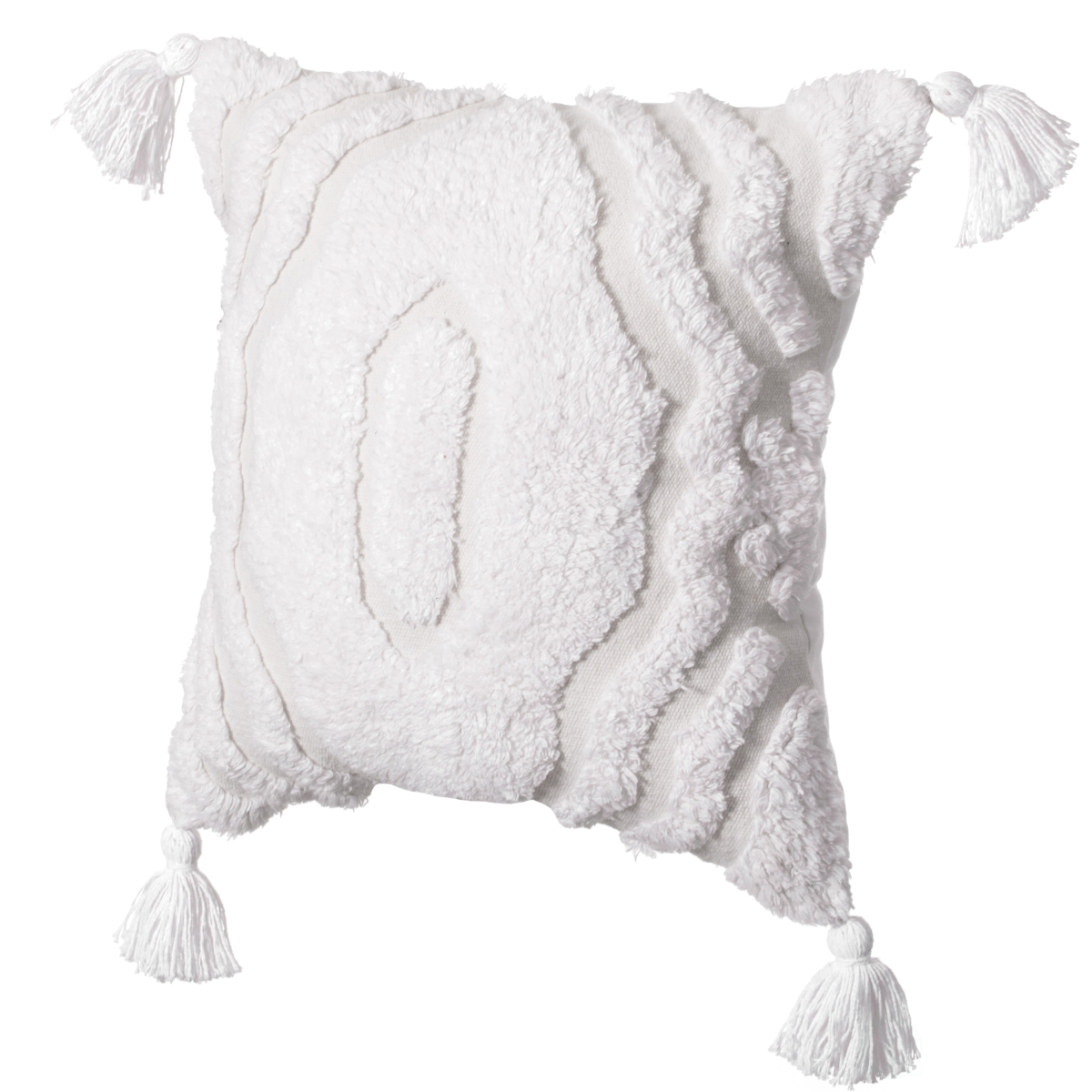 16' Handwoven Cotton Throw Pillow Cover with White Ikat Pattern and Tassel Corners with Filler, White