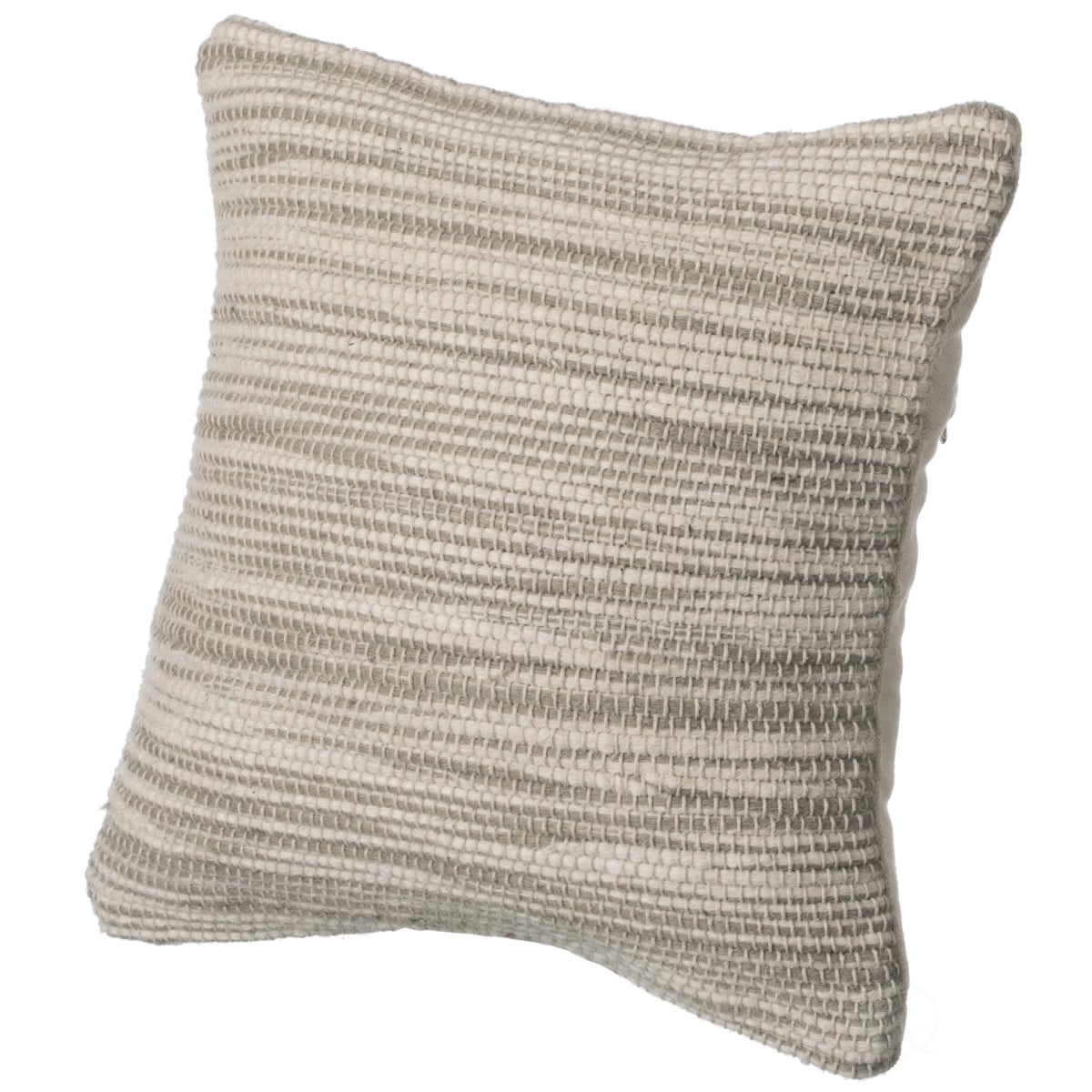 16' Handwoven Wool & Cotton Throw Pillow Cover with Woven Knit Texture, Beige