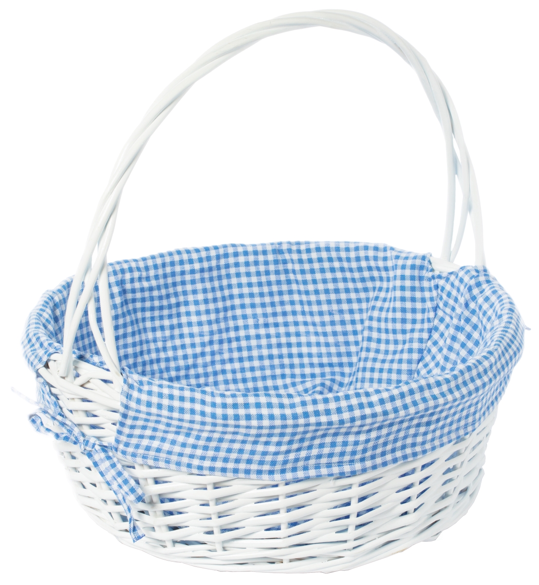 Picture of Vintiquewise QI004550BL.L White Round Willow Gift Basket, with Blue and White Gingham Liner and Handles, Large