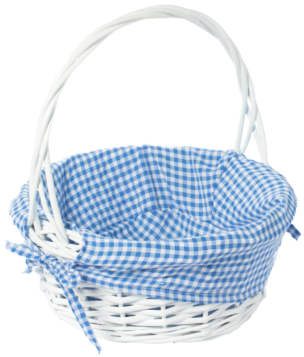 Picture of Vintiquewise QI004550BL.S White Round Willow Gift Basket, with Blue and White Gingham Liner and Handles, Small