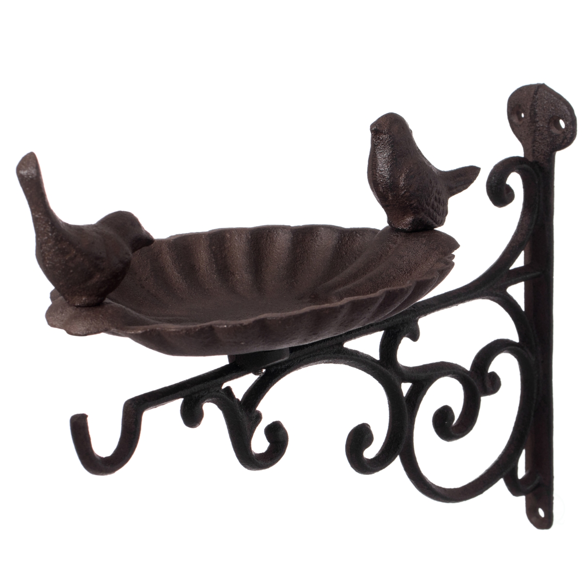 Picture of Gardenised QI004530 Outdoor Garden Wall Mounted Hanging Iron Bird Bath and Feeder Decor, Bronze