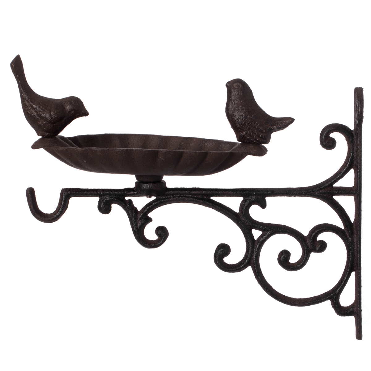 Picture of Gardenised QI004530 Outdoor Garden Wall Mounted Hanging Iron Bird Bath and Feeder Decor, Bronze