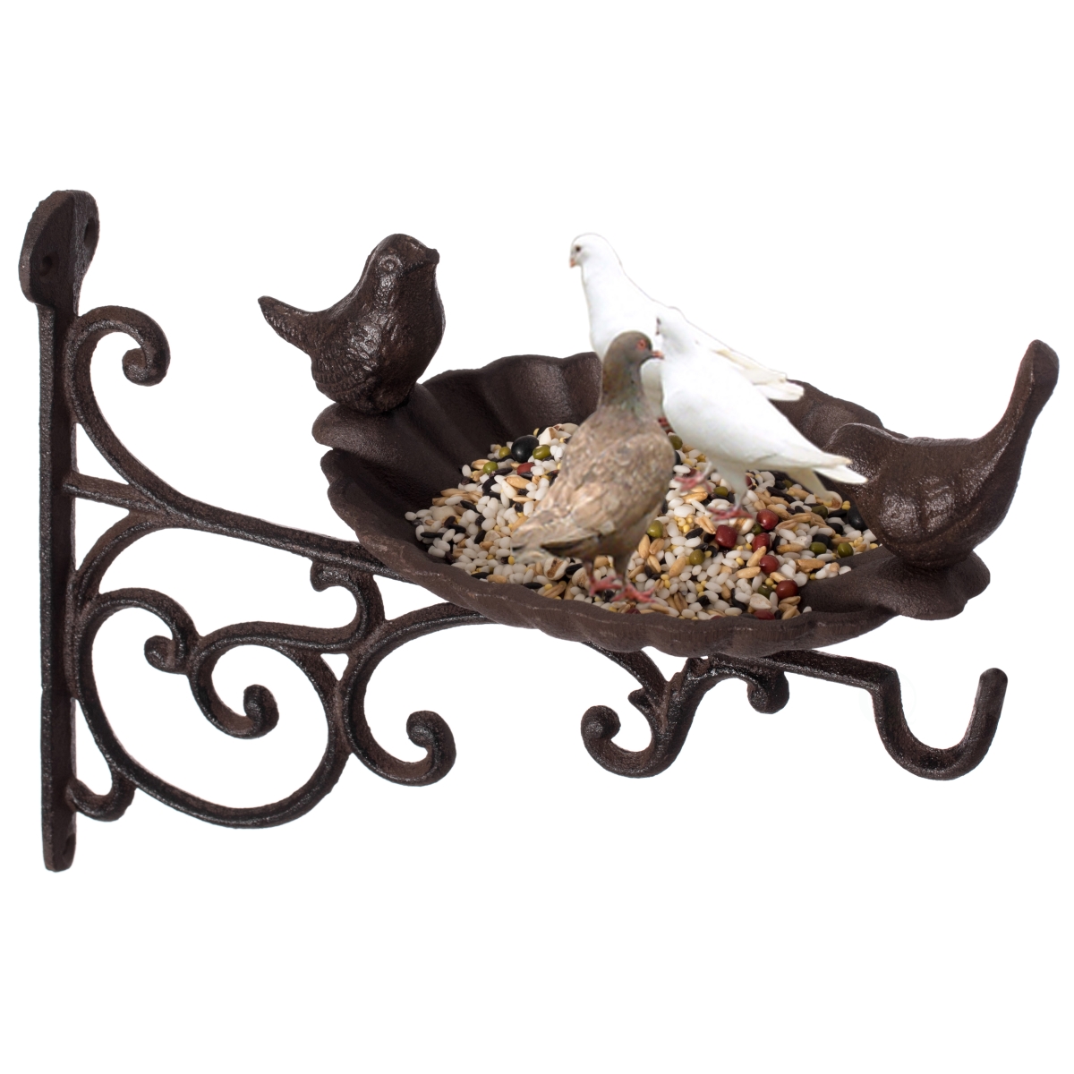 Picture of Gardenised QI004530 Outdoor Garden Wall Mounted Hanging Iron Bird Bath and Feeder Decor, Bronze