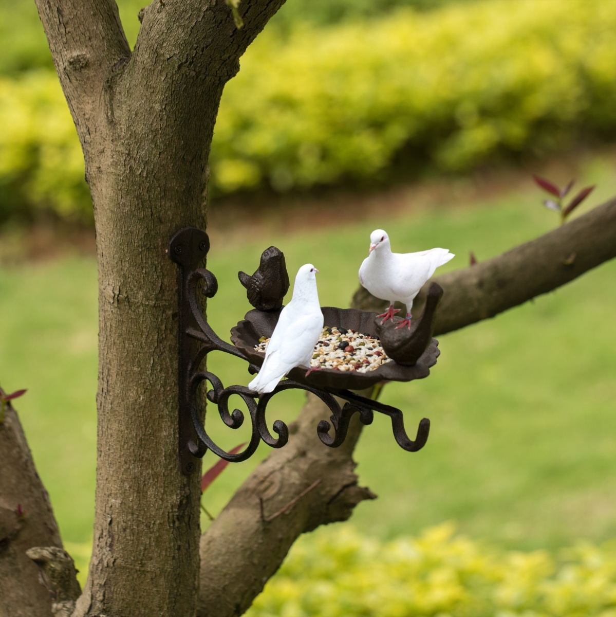 Picture of Gardenised QI004530 Outdoor Garden Wall Mounted Hanging Iron Bird Bath and Feeder Decor, Bronze