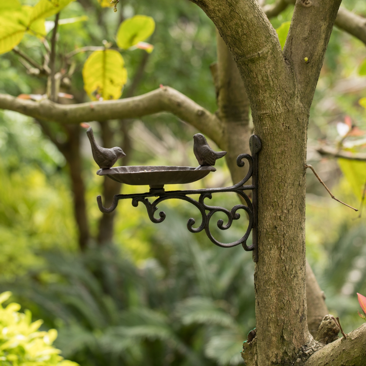 Picture of Gardenised QI004530 Outdoor Garden Wall Mounted Hanging Iron Bird Bath and Feeder Decor, Bronze
