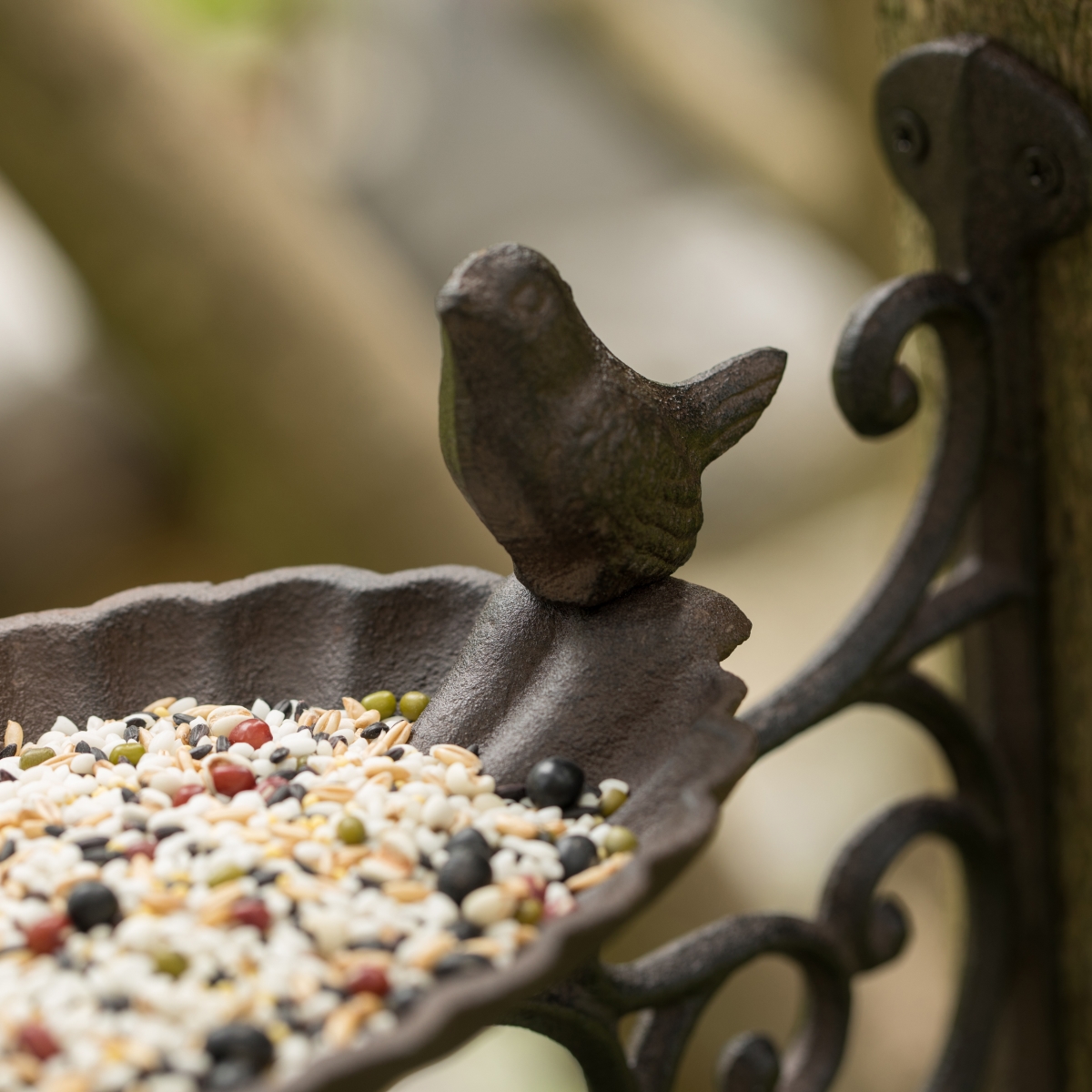 Picture of Gardenised QI004530 Outdoor Garden Wall Mounted Hanging Iron Bird Bath and Feeder Decor, Bronze