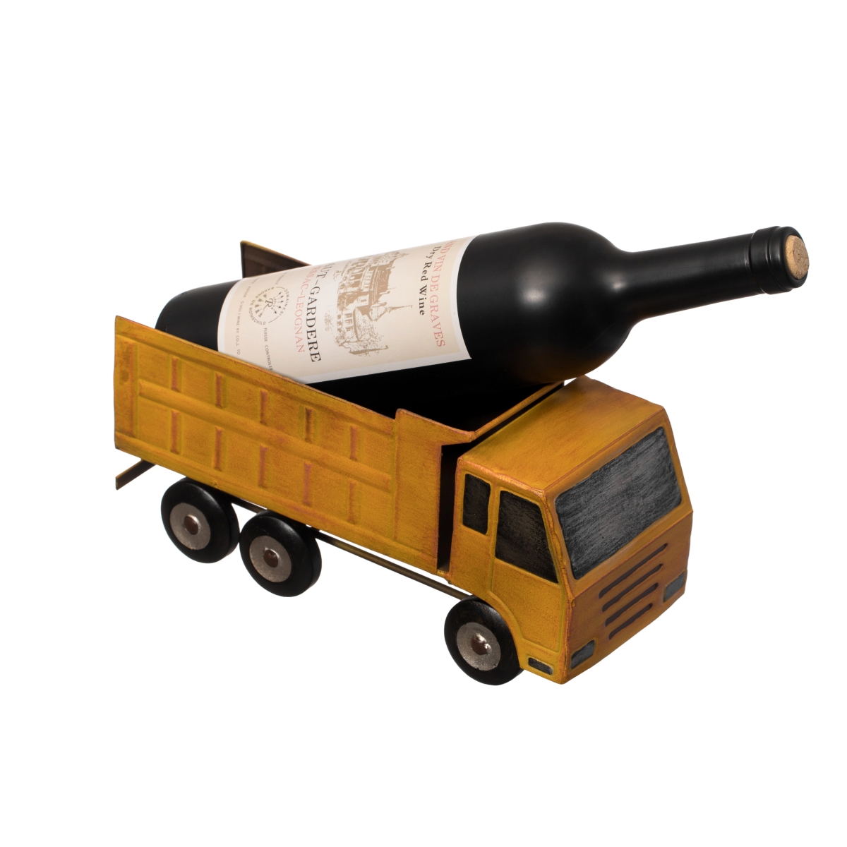 QI004538 Decorative Rustic Metal Yellow Single Bottle Truck Wine Holder for Tabletop or Countertop -  Vintiquewise