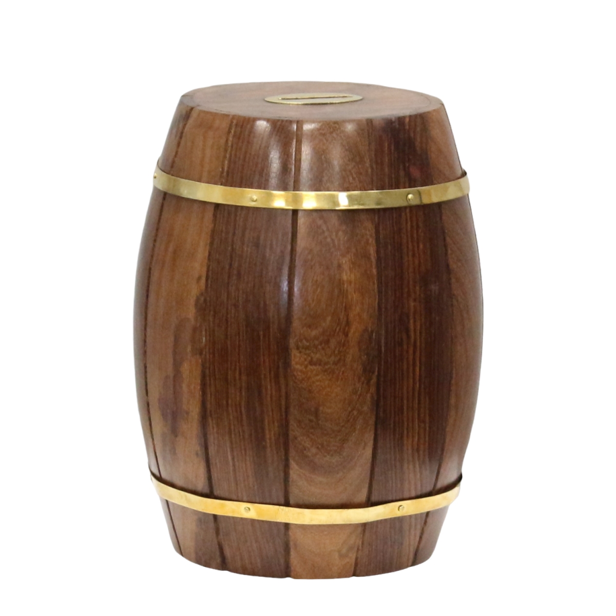 Picture of Vintiquewise QI004398 Large Wine Barrel Shaped Brown Wooden Decorative Coin Bank Money Saving Box