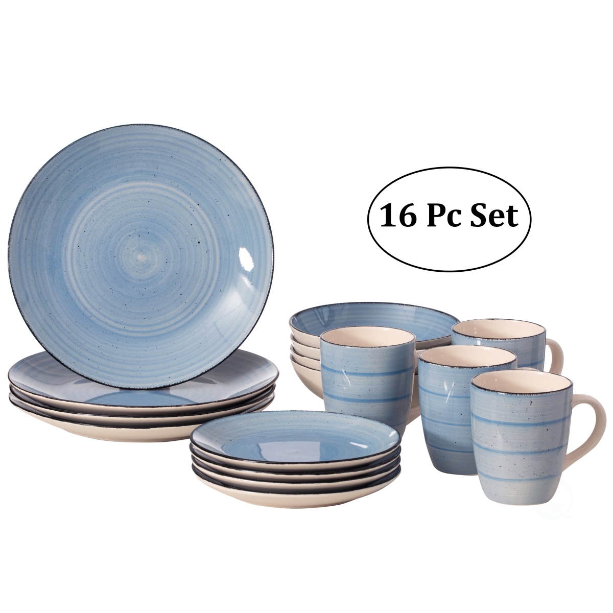 Picture of Quickway Imports QI004502.BL 16 PC Dinnerware Dish Set for 4 - Mugs, Salad and Dinner Plates and Bowls Sets, High Quality Dishes with Highly Chip and Crack Resistant, Dishwasher and Microwave Safe, Blue