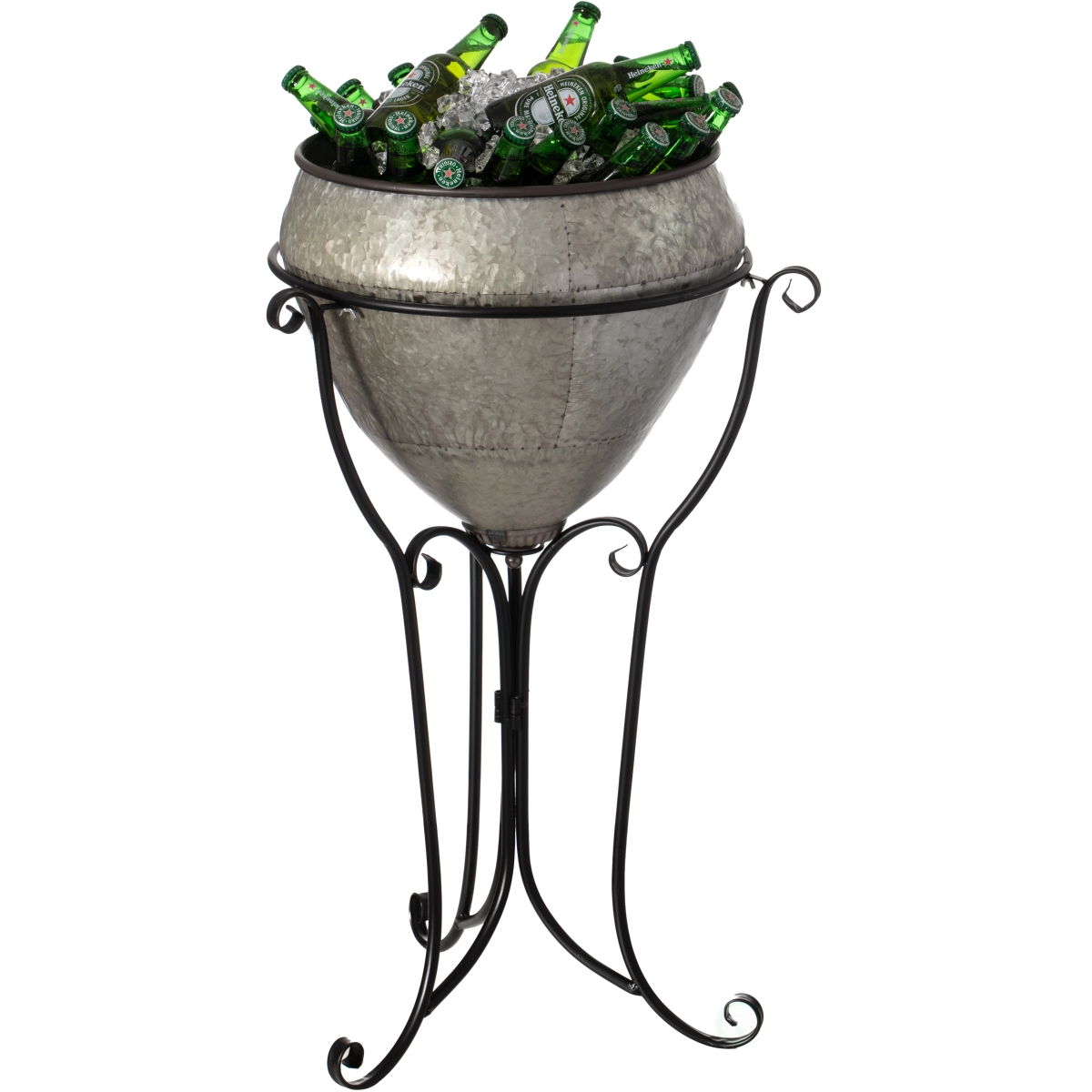 Picture of Vintiquewise QI004438.L Silver Galvanized Metal Beverage Cooler Tub with Liner and Stand, Large