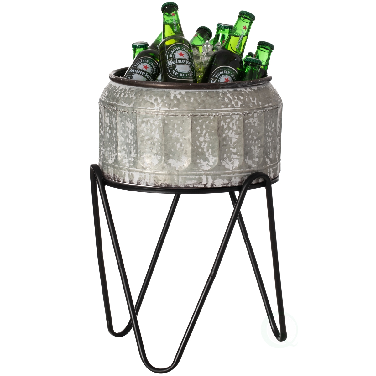 Picture of Vintiquewise QI004439.M Silver Galvanized Metal Ice Bucket Beverage Cooler Tub with Stand, Medium