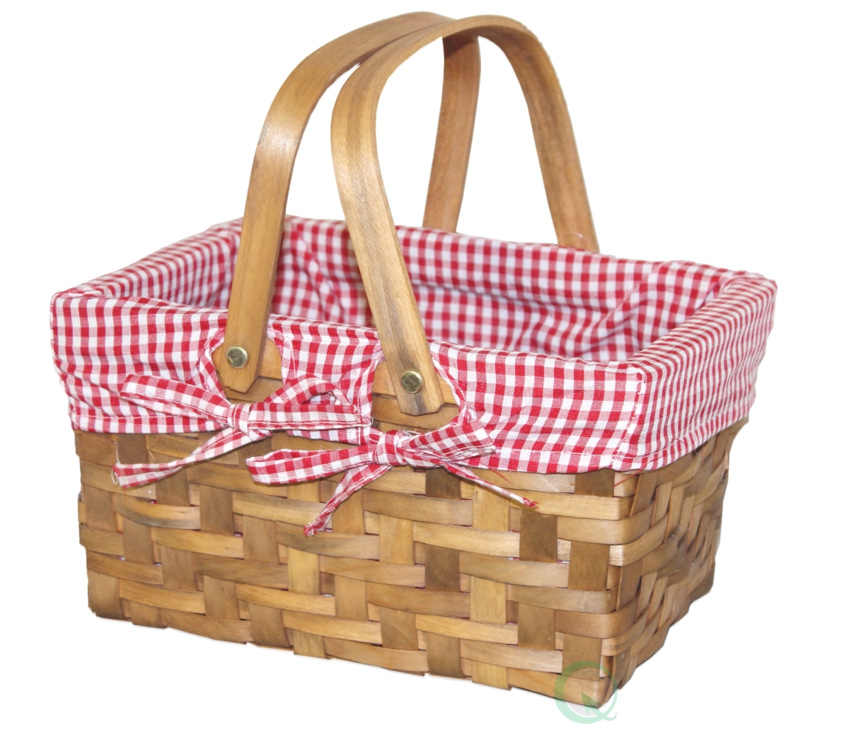 Picture of Wickerwise QI004533 Small Rectangular Basket Lined with Gingham Lining&#44; Carrying Handles