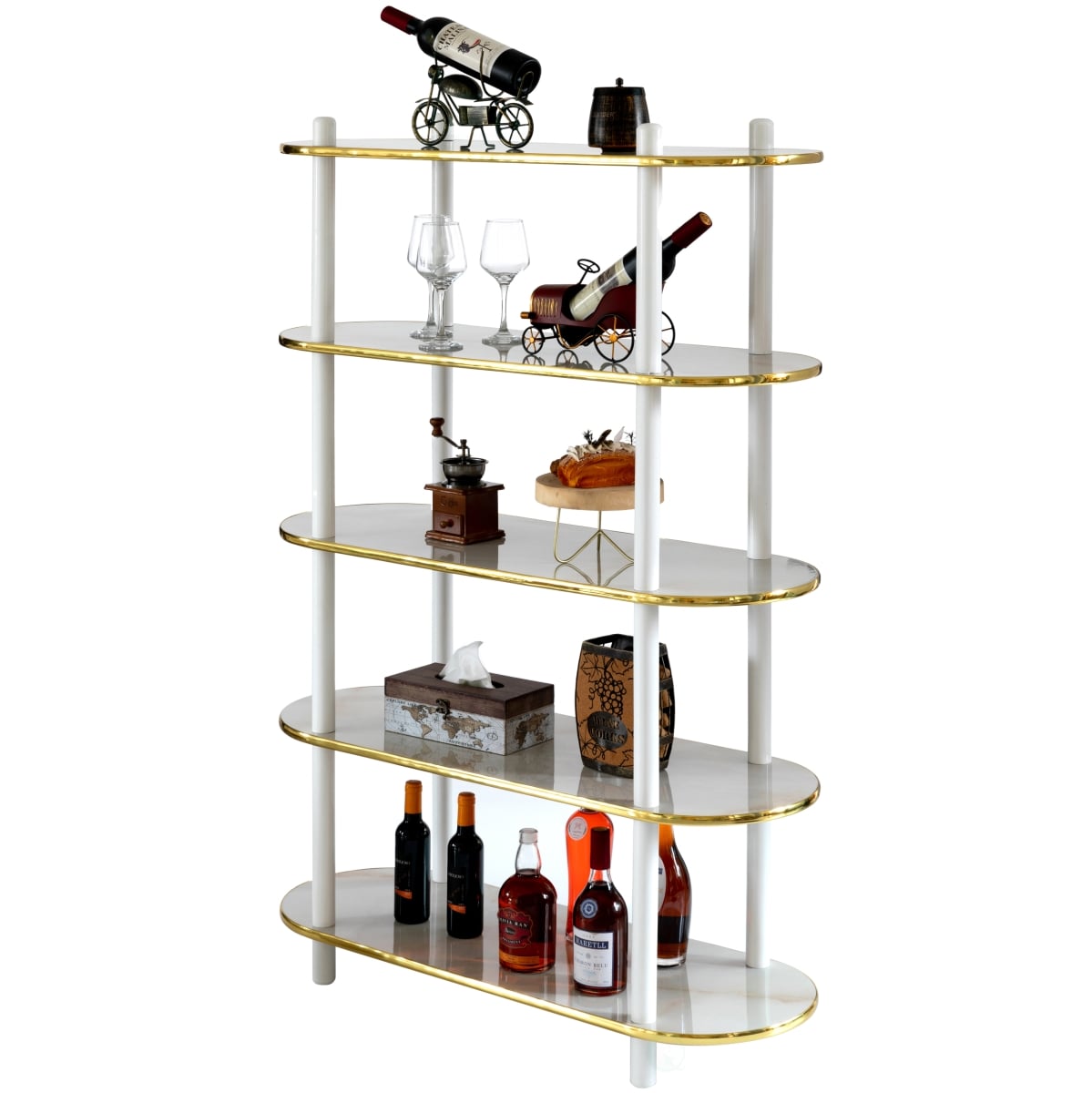 5 Tier Open Bookshelf, Contemporary Classic Modern Style Free Standing Wood Display Rack Unit for Collections,59' Height Etagere Bookcase, White