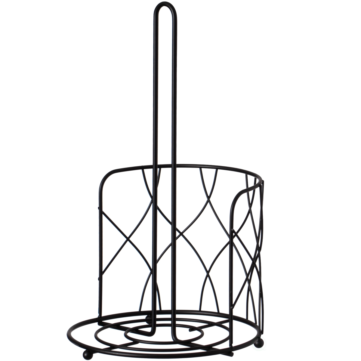 Picture of Basicwise QI004450 Black Iron Paper Towel Holder Stand - Countertop Dispenser with Weighted Non-Slip Base, Raised Frame, Fits Jumbo Rolls, Durable Freestanding Design for Kitchen, Bathroom, 7x7x12.25 in