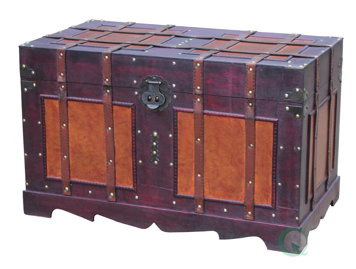 Large Antique Style Steamer Trunk, Decorative Storage Box