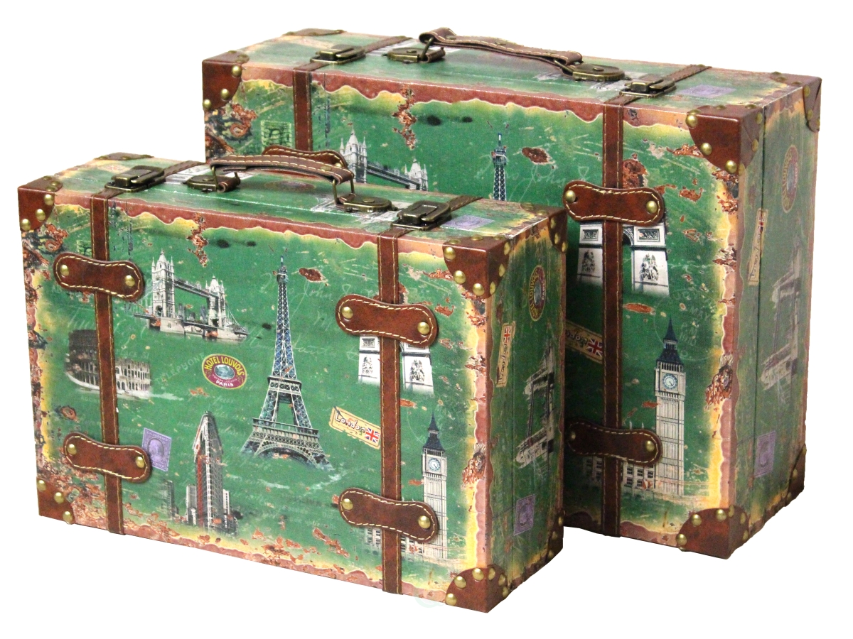 Vintage European Luggage Suitcase - Multi - Set of 2 - Decorative Storage